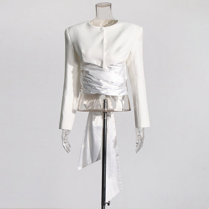 Women's High Split Skirt Suit Knee Length Wedding Suit With Bow Tie