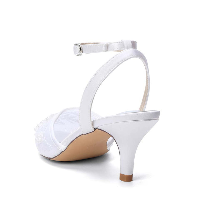 Women's Kitten Heel Ankle-Strap Lace Wedding Shoes For Bride