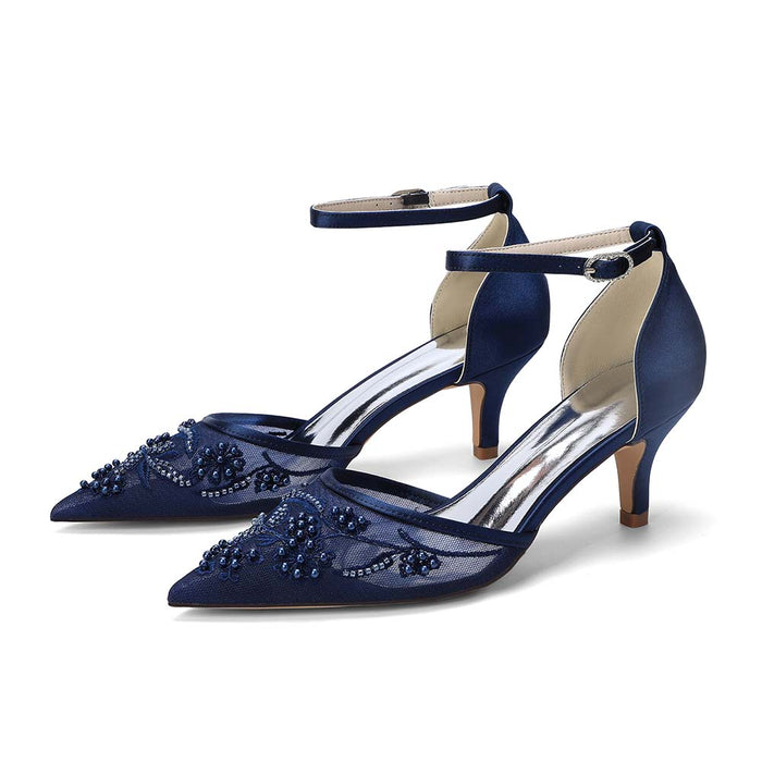 Women's Kitten Heel Closed-Back Lace Wedding Shoes For Bride