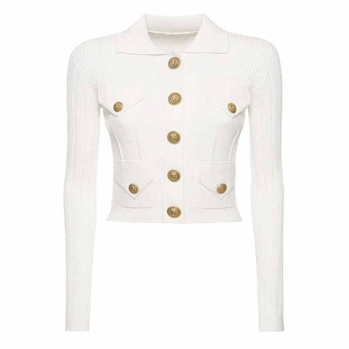 Women's Knit Buttoned Ribbed Cardigan Crop Top