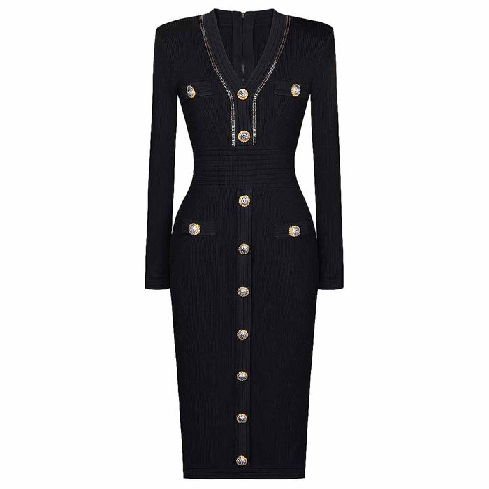 Women's Knitted Midi Dress With Sleeves Bodycon Cocktail Dress