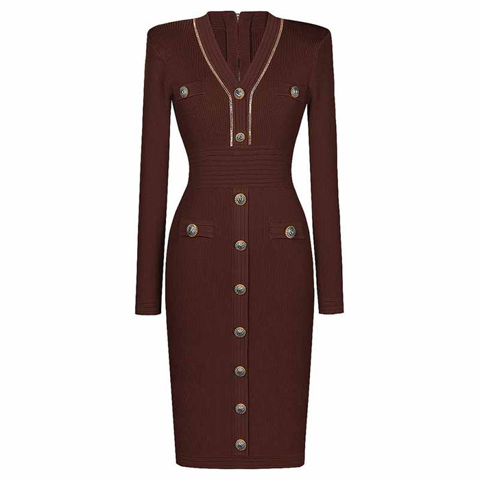 Women's Knitted Midi Dress With Sleeves Bodycon Cocktail Dress
