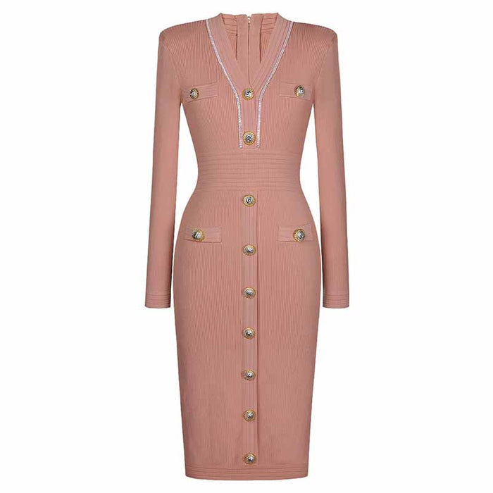 Women's Knitted Midi Dress With Sleeves Bodycon Cocktail Dress