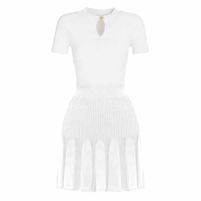 Women's Knitted Skater Short Dress Ribbed Mini Dress in Black