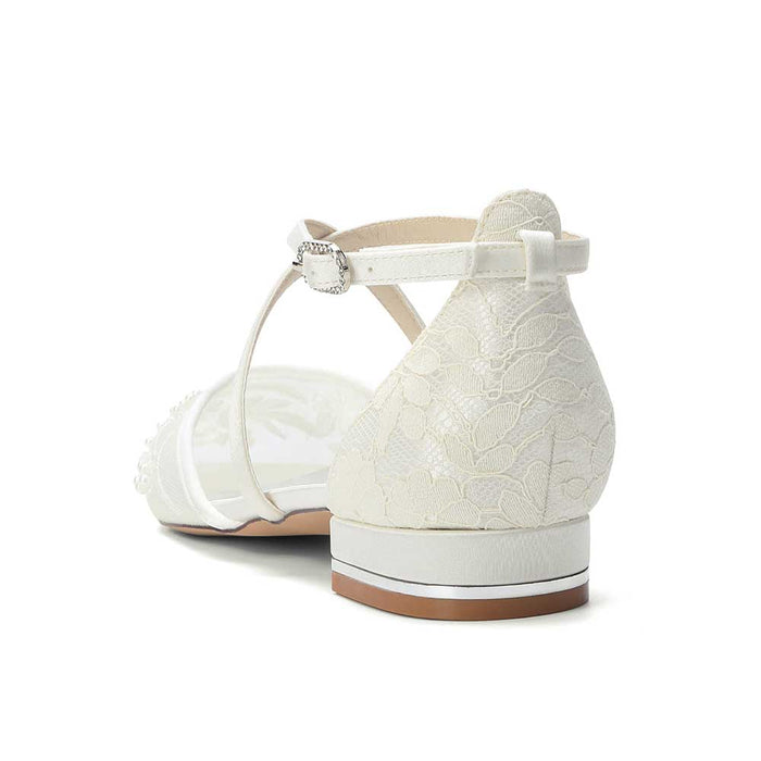 Women's Lace Bridal Shoes Pointed Toe Crossing Strap Flats Wedding Shoes