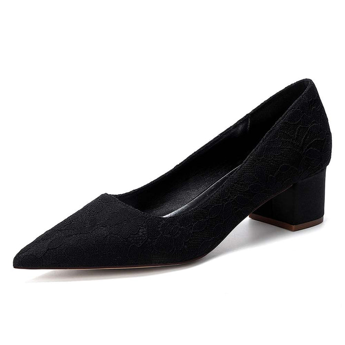 Women's Lace Pointed Toe Chunky Heel Shoes - Wedding Bridal & Formal Evening Pumps