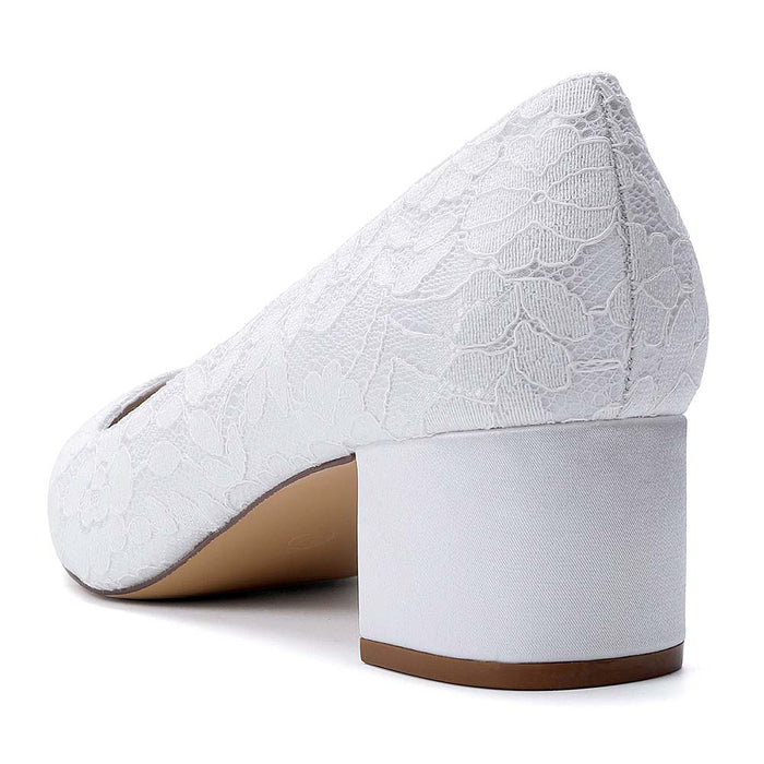 Women's Lace Pointed Toe Chunky Heel Shoes - Wedding Bridal & Formal Evening Pumps