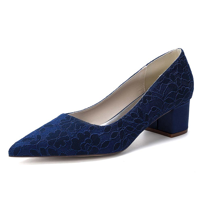 Women's Lace Pointed Toe Chunky Heel Shoes - Wedding Bridal & Formal Evening Pumps