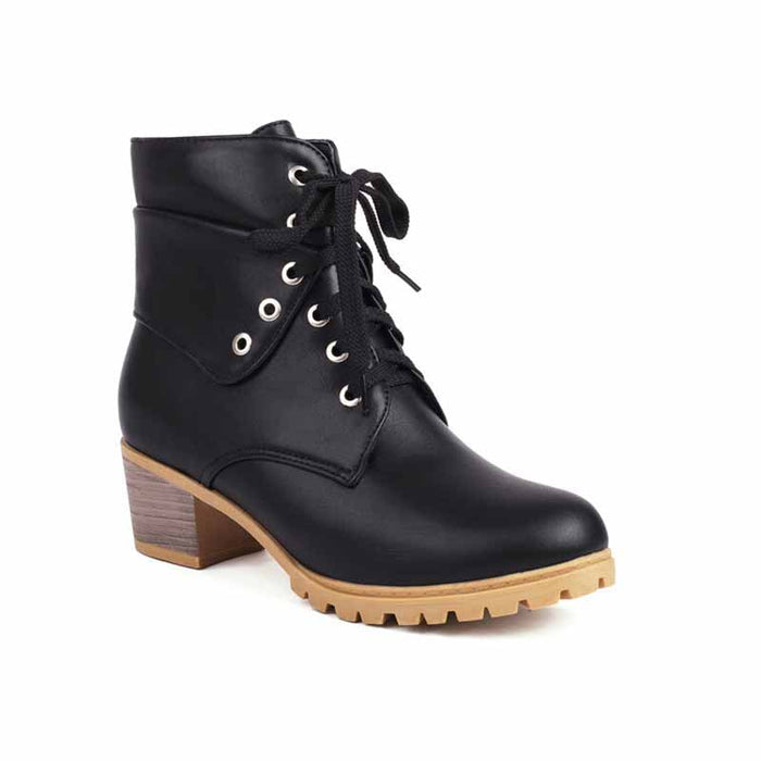 Women's lace up boots chunky heeled ankle boots