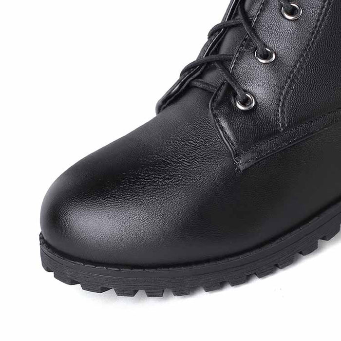 Women's lace up knee high boots plus size low heel boots