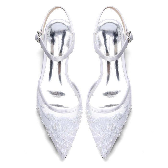 Women's Lace Wedding Shoes Pointed Toe Flat Bridal Shoes