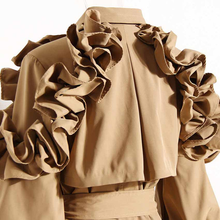Women's Lapel Single Breasted Outwear Winter Coat with Belts