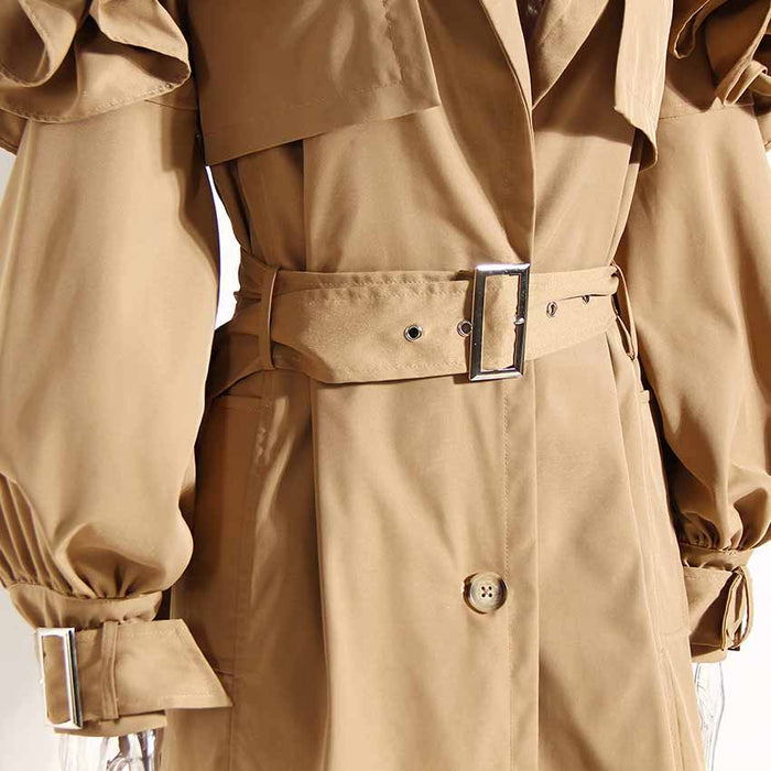 Women's Lapel Single Breasted Outwear Winter Coat with Belts