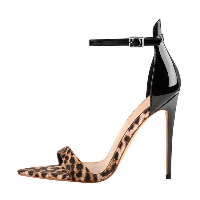 Women's Leopard Ankle Strap High Heels Sandals Prom Dress Shos Stiletto Heels