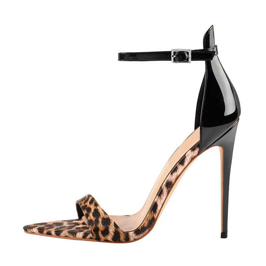 Women's Leopard Ankle Strap High Heels Sandals Prom Dress Shos Stiletto Heels