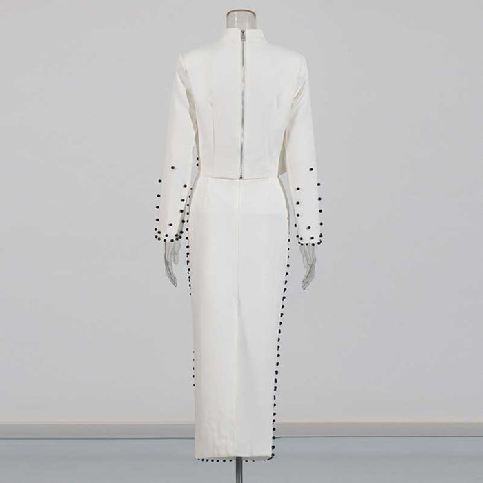 Women's Long Skirt Suit Collarless Top + Skirt Set Formal Skirt Suit