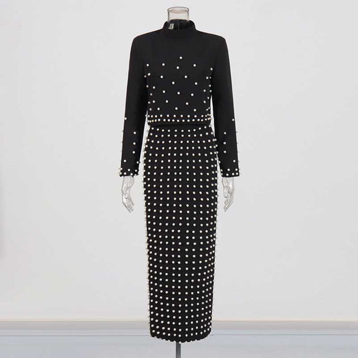 Women's Long Skirt Suit Collarless Top + Skirt Set Formal Skirt Suit