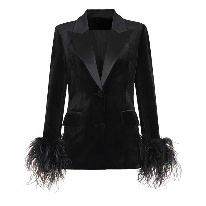 Women's Long Sleeve Black Feather Blazer