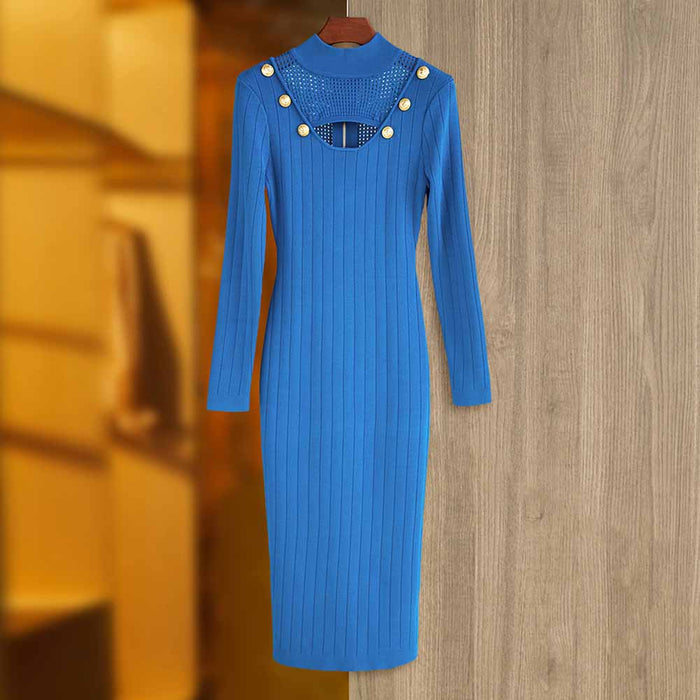Women's Long Sleeve Cut-Out Midi Knitted Dress
