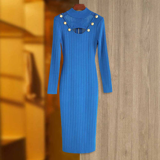 Women's Long Sleeve Cut-Out Midi Knitted Dress