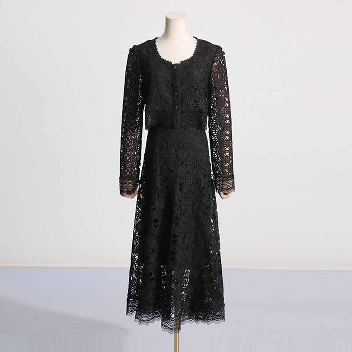 Women's long sleeve lace skirt suit two pieces wedding party suit