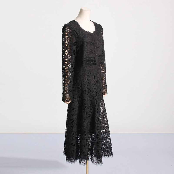 Women's long sleeve lace skirt suit two pieces wedding party suit