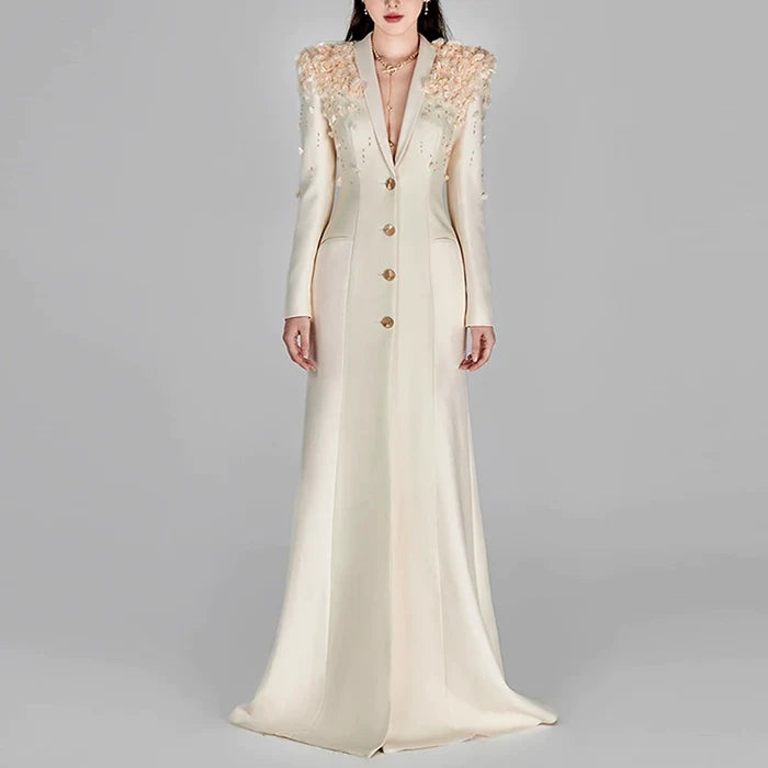 Womens Long Sleeves Gown Flower Detail Long Evening Dresses