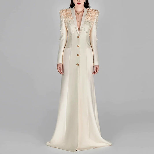 Womens Long Sleeves Gown Flower Detail Long Evening Dresses
