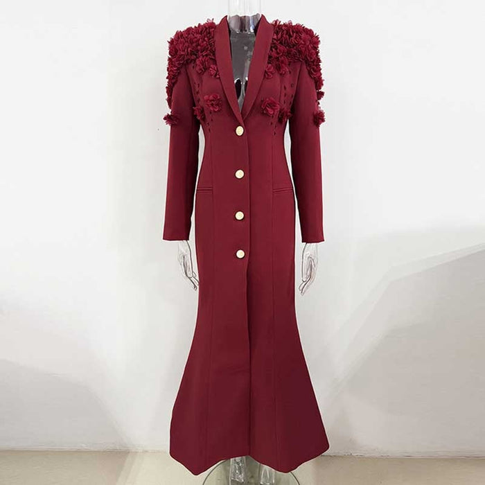 Womens Long Sleeves Gown Flower Detail Long Evening Dresses