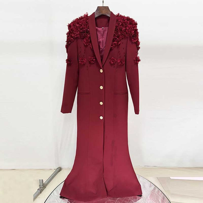 Womens Long Sleeves Gown Flower Detail Long Evening Dresses