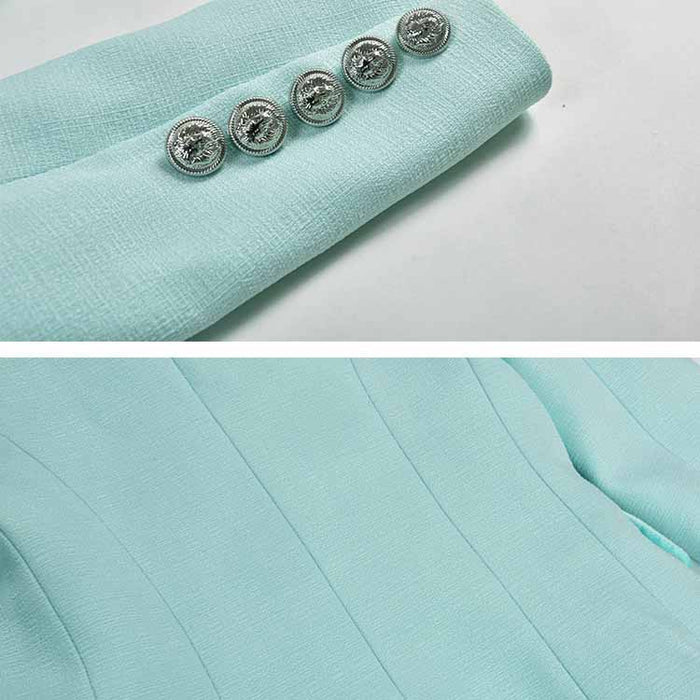 Women's Luxury Fitted Mint Green Blazer Golden Lion Buttons Coat Jacket