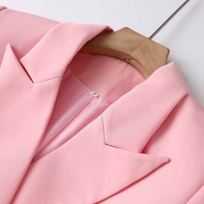 Women's Luxury Fitted Pink Blazer Golden Lion Buttons Coat Belted Jacket