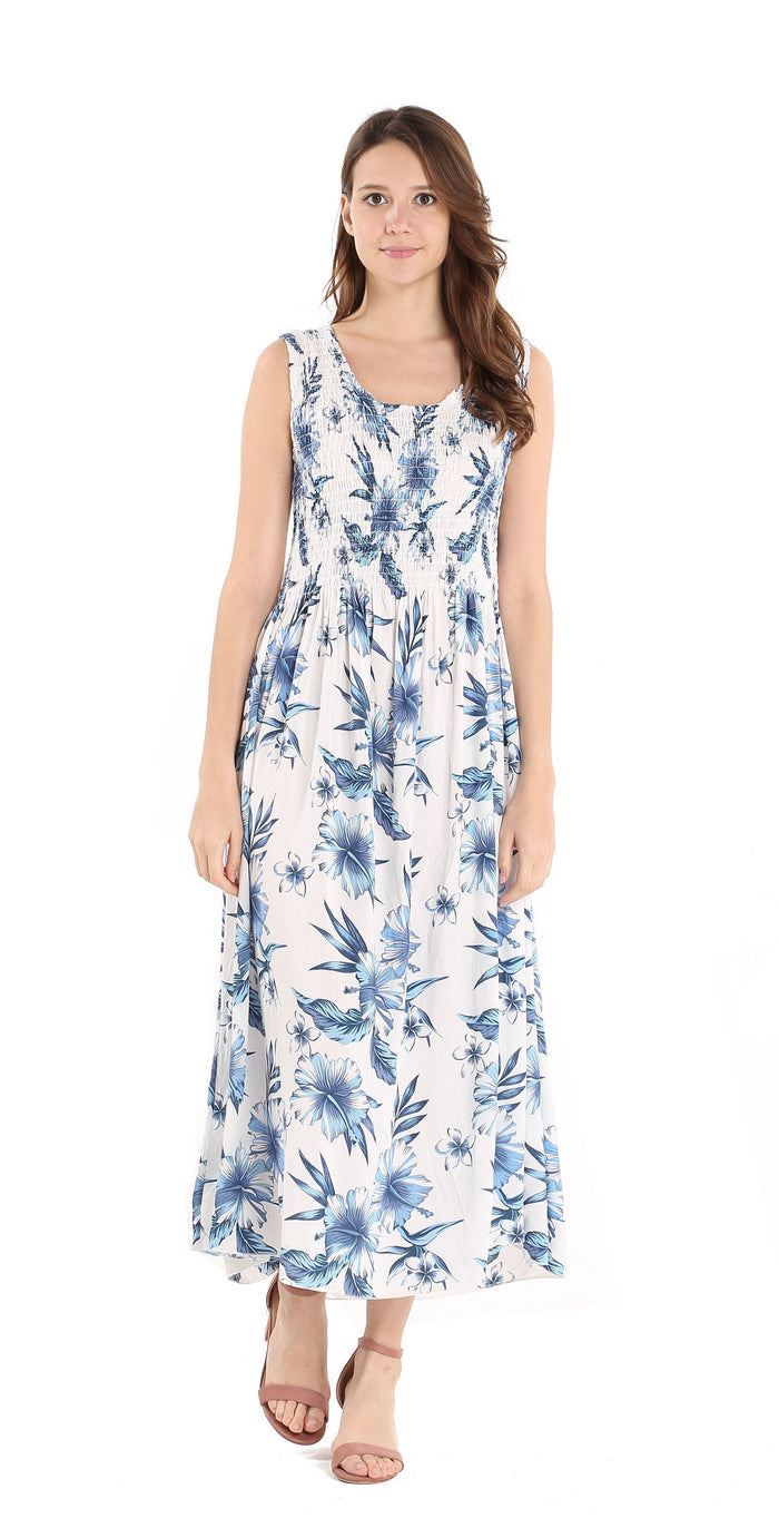 Women's Maxi Elastic Tank Dress with Matching Hat in Day Dream Bloom