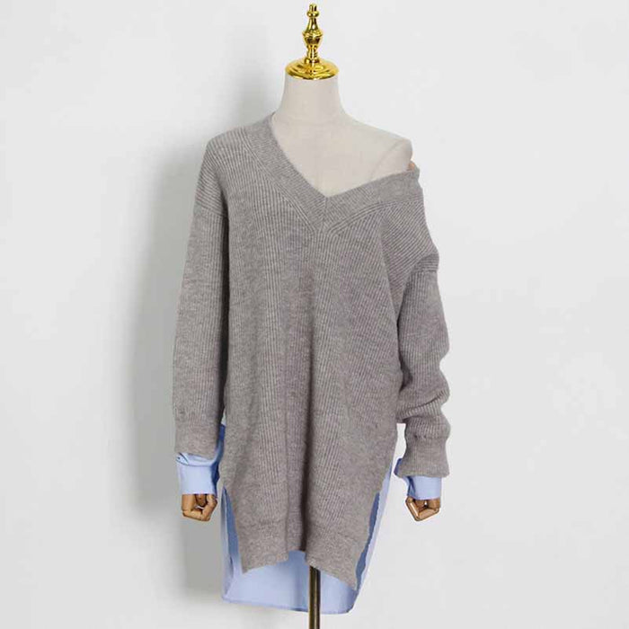 Women's Middle Length Color Block Sweaters Trendy Sweaters