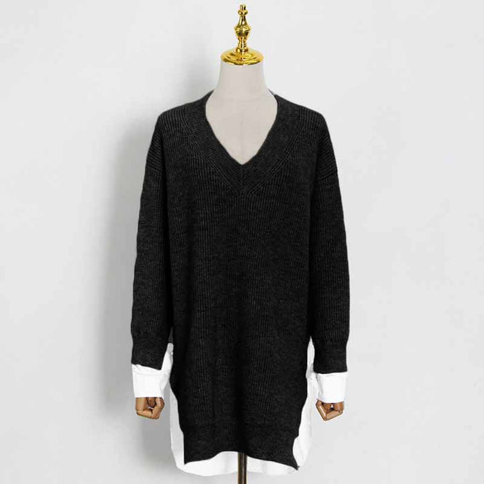 Women's Middle Length Color Block Sweaters Trendy Sweaters