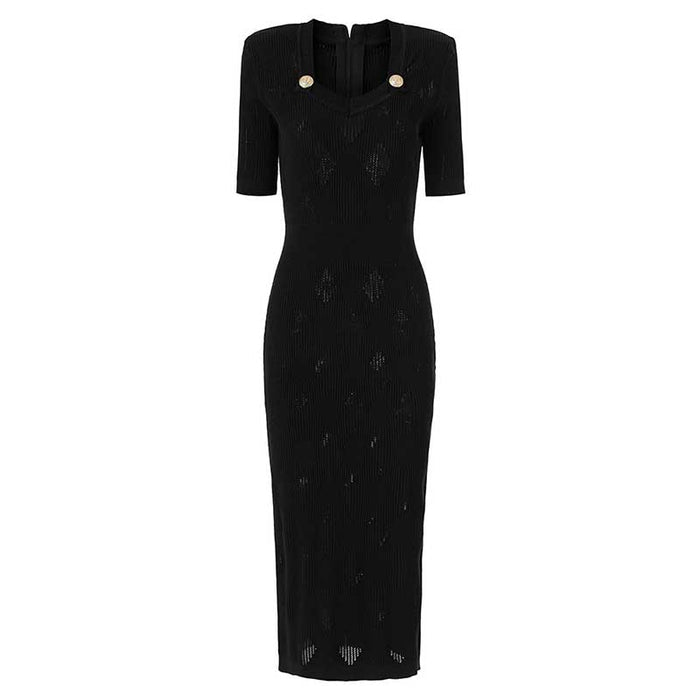 Women's Midi Black Dress Little Black Knitted Dress Boby-con Dress