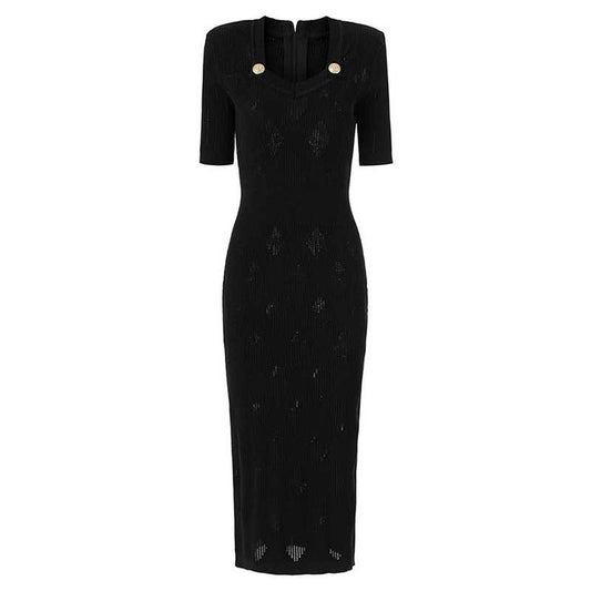 Women's Midi Black Dress Little Black Knitted Dress Boby-con Dress