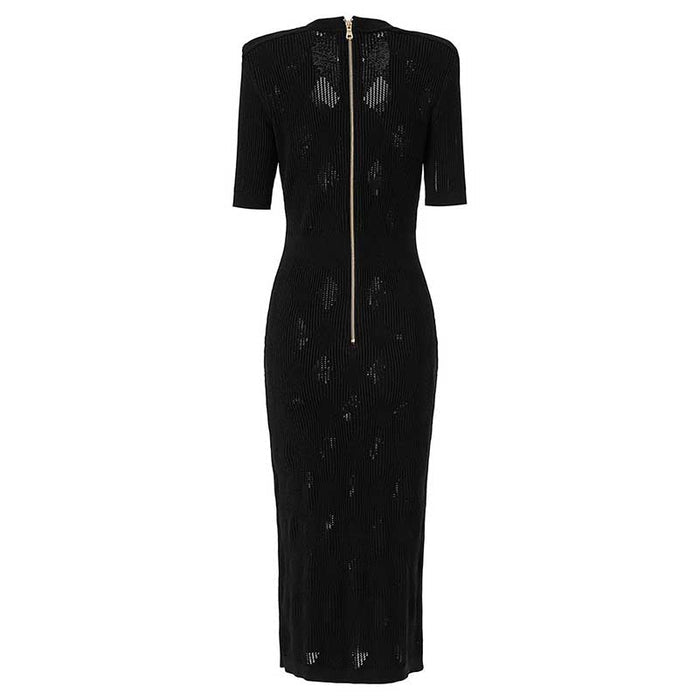 Women's Midi Black Dress Little Black Knitted Dress Boby-con Dress