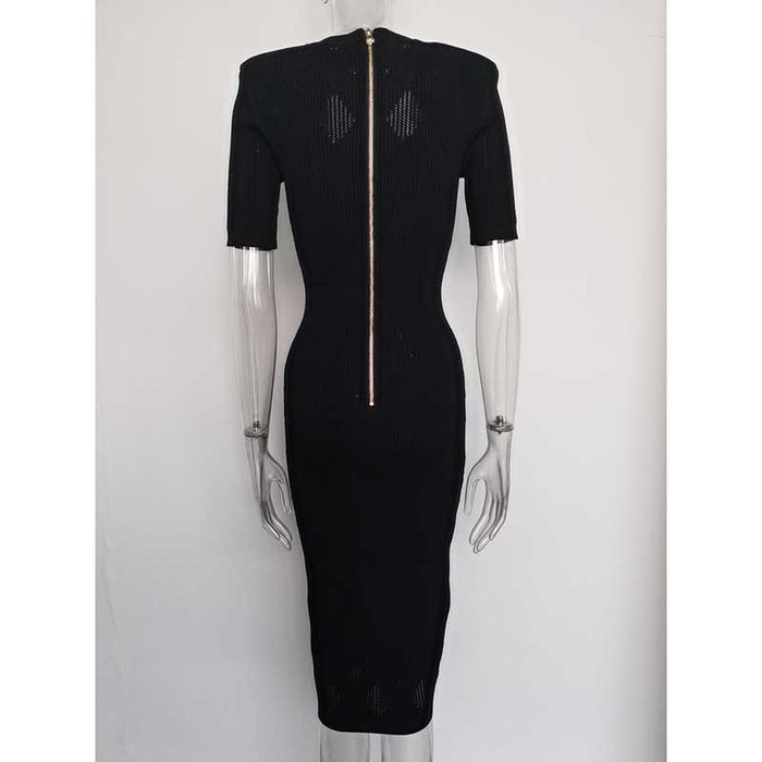 Women's Midi Black Dress Little Black Knitted Dress Boby-con Dress