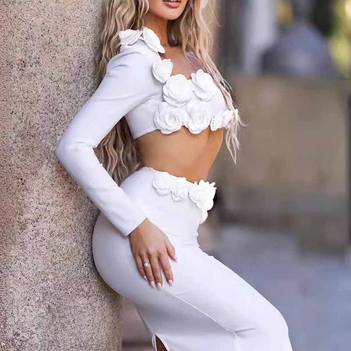Women’s Midi Skirt Suit | Bodycon Fit & Flower Embellished Blazer