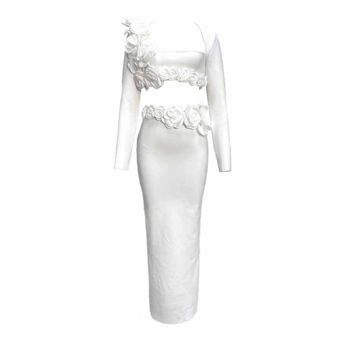 Women’s Midi Skirt Suit | Bodycon Fit & Flower Embellished Blazer