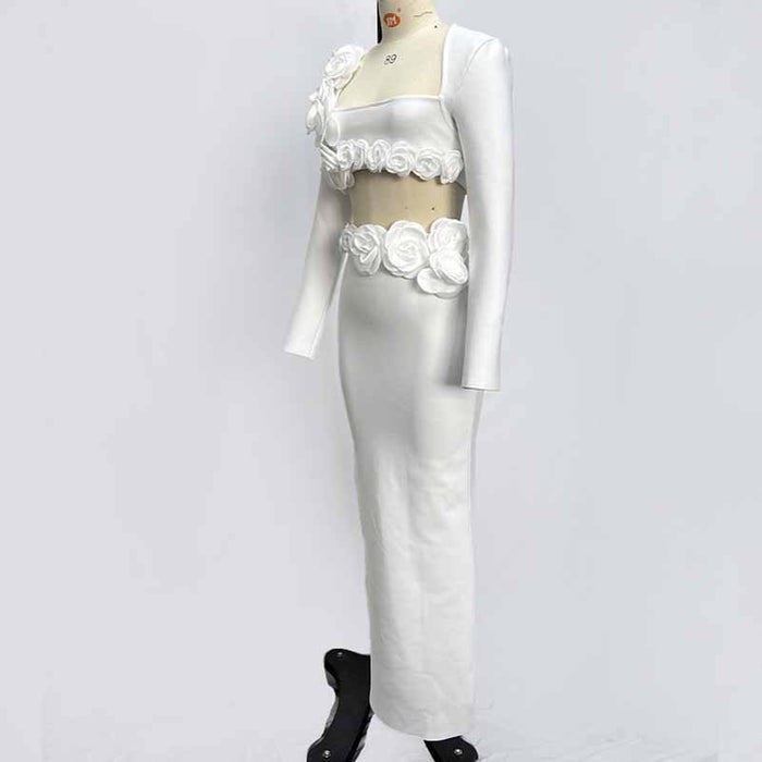 Women’s Midi Skirt Suit | Bodycon Fit & Flower Embellished Blazer