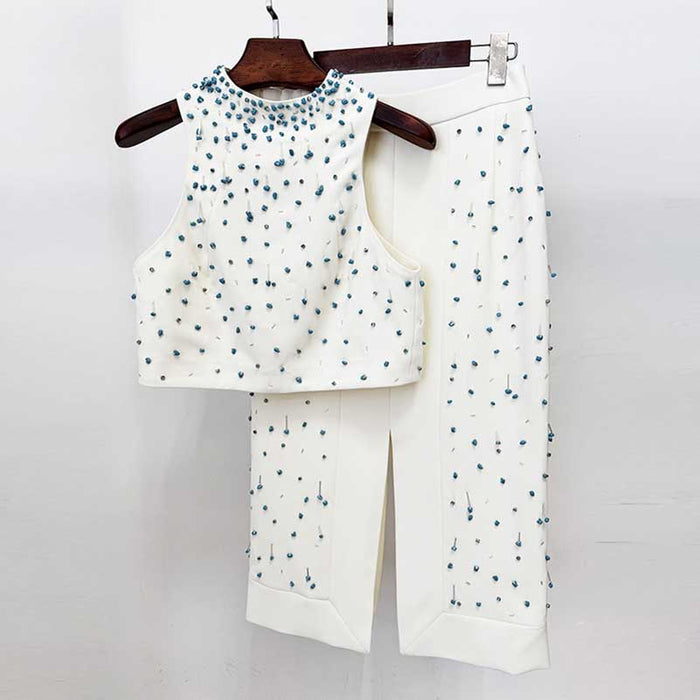 Womens Midi Skirt Suit Halter Neck Formal Event Suit High Waist Wedding Suit