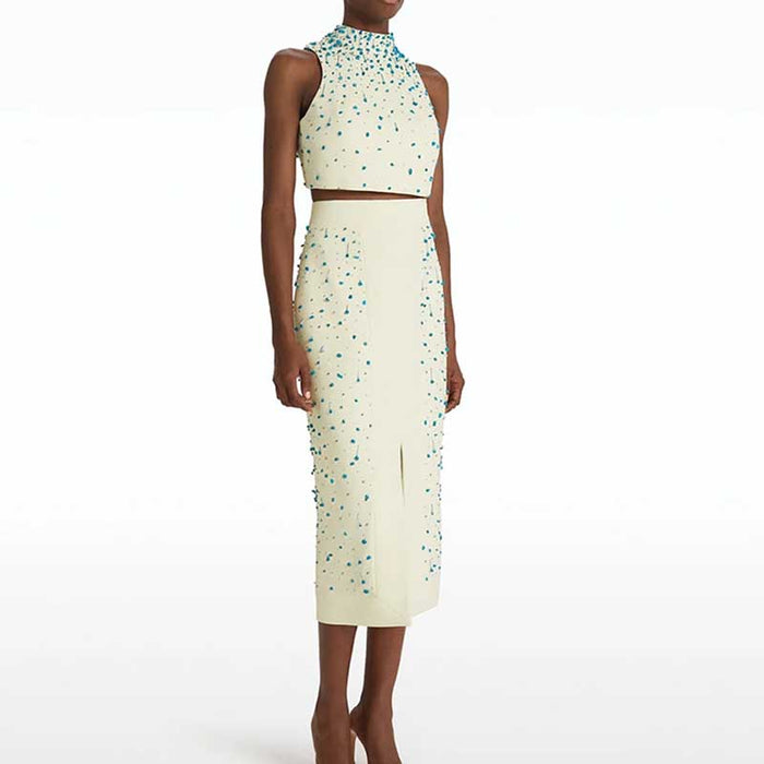 Womens Midi Skirt Suit Halter Neck Formal Event Suit High Waist Wedding Suit
