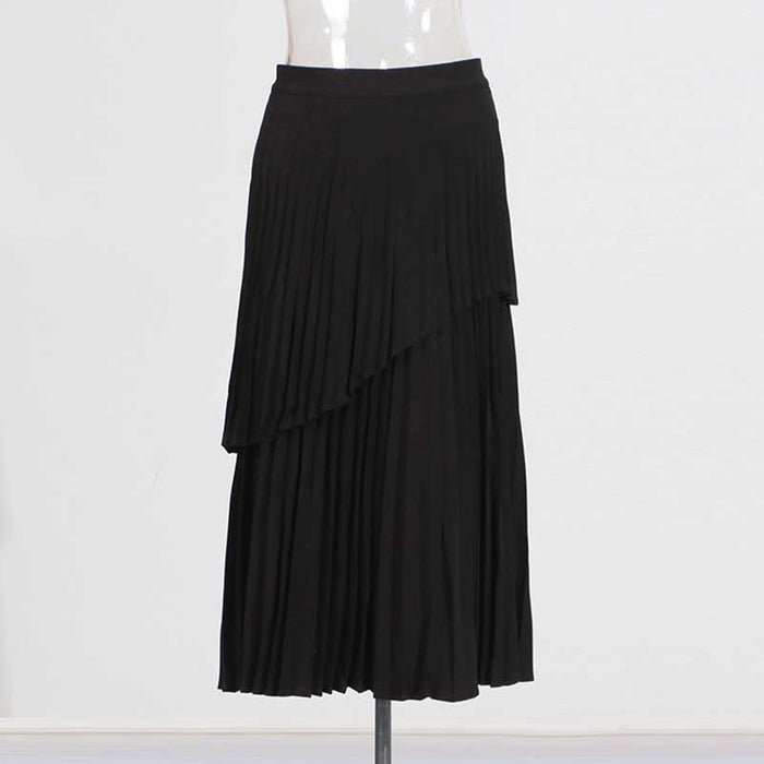 Women's Midi Skirt Suit Off Shoulder Long Sleeve Pleated Skirt Set With Belt