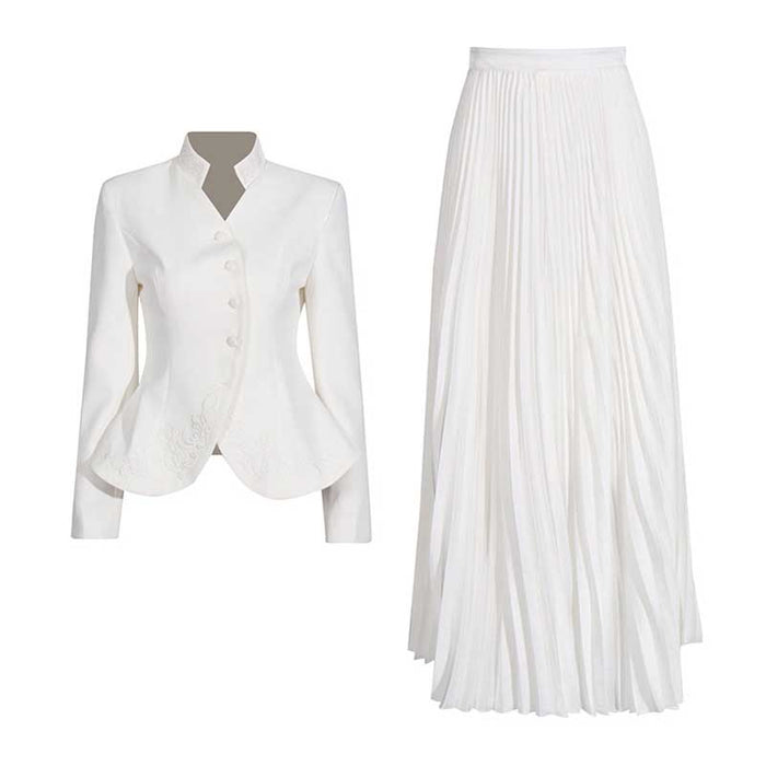 Women's Midi Skirt Suit Standard Collar Long Sleeve Formal Suit