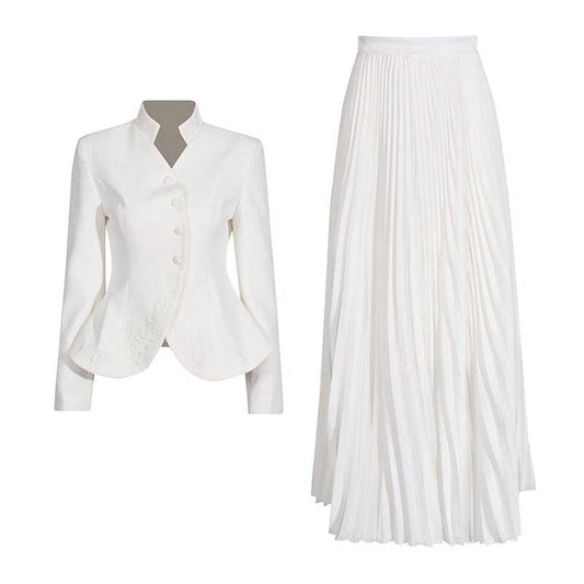 Women's Midi Skirt Suit Standard Collar Long Sleeve Formal Suit