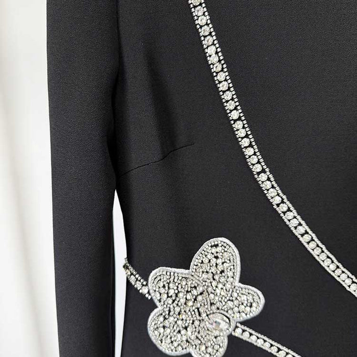 Women's Mock-Neck Black Beaded Formal Dresses Long Prom Dress