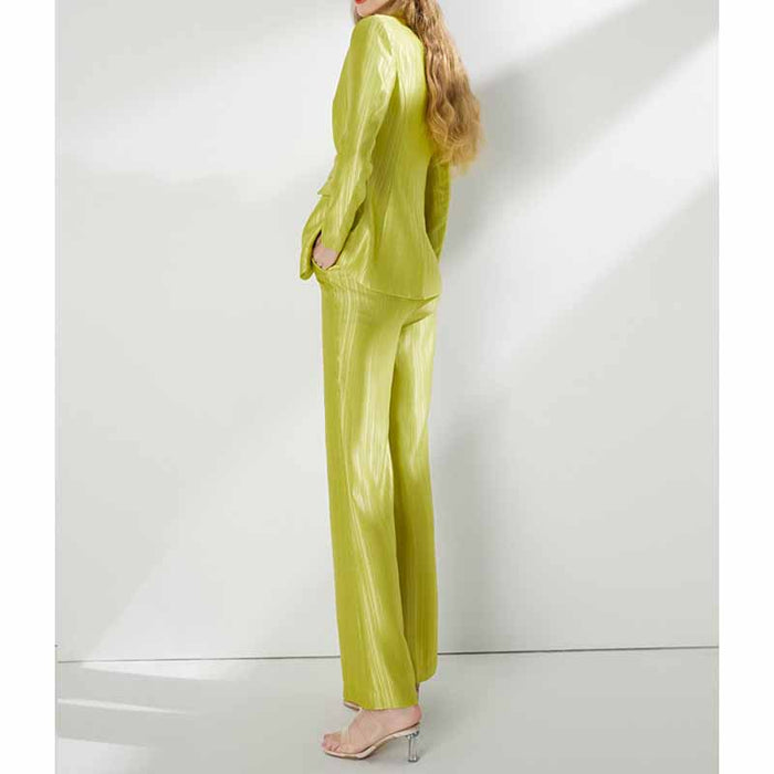 Women's Mustard Green Pantsuit Formal Set Event Styling Outfit