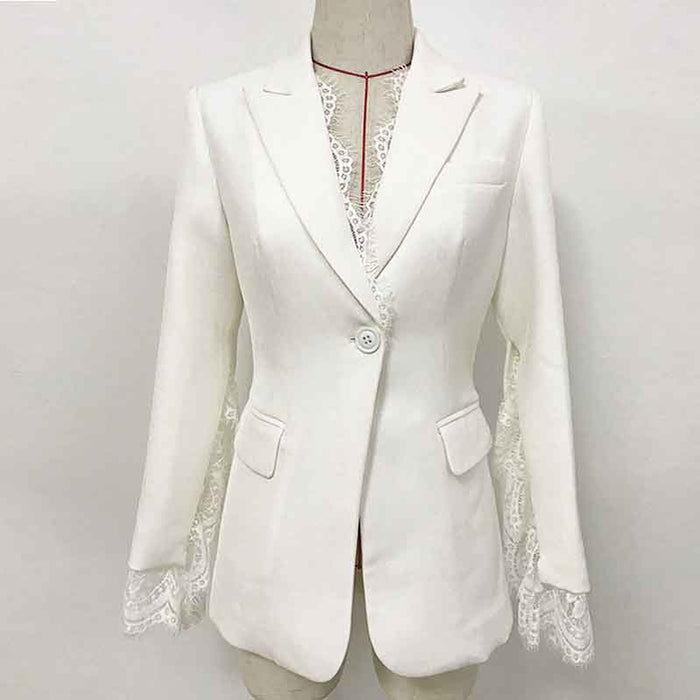Womens Notched Lapel Pockets Button Work Office Blazer Jacket Suit